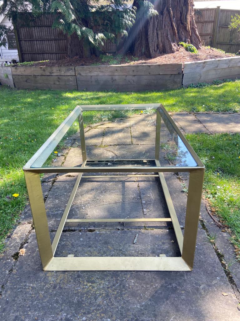Gold Coloured Metal Framed Coffee Table With Glass Top (Missing Base Mirror)Vintage FrogFurniture