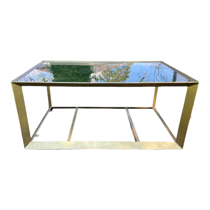 Gold Coloured Metal Framed Coffee Table With Glass Top (Missing Base Mirror)Vintage FrogFurniture