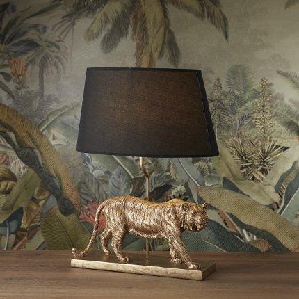 Gold Coloured Tiger Base Table Lamp With Black ShadeVintage Frog W/VLighting