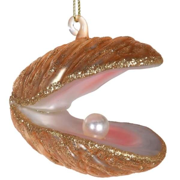 Gold Hanging Clam With Pearl Christmas Tree Bauble DecorationVintage FrogChristmas Bauble