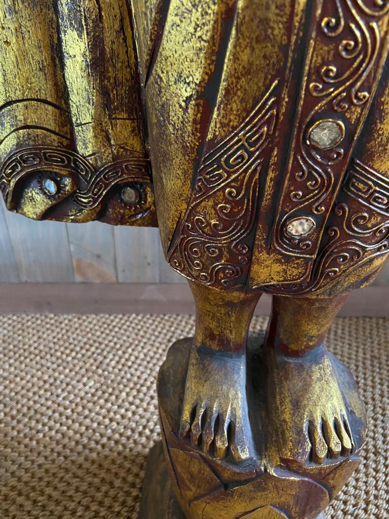 Gold Painted Wooden Thai Buddha Statue FigureVintage FrogDecor