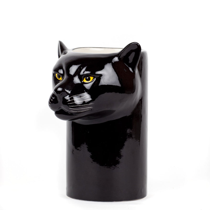 Hand-Painted Ceramic Black Panther Figure Kitchen Utensil Pot VaseQuail CeramicsVase