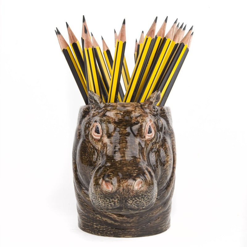 Hand-Painted Ceramic Hippo Figure Pencil Pot VaseQuail CeramicsVase