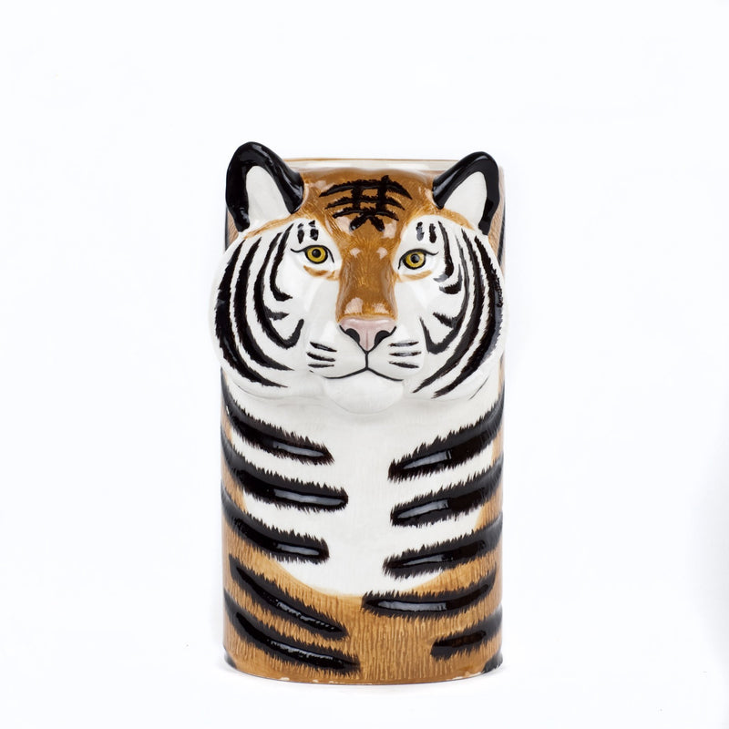 Hand-Painted Ceramic Tiger Figure Kitchen Utensil Pot VaseQuail CeramicsVase