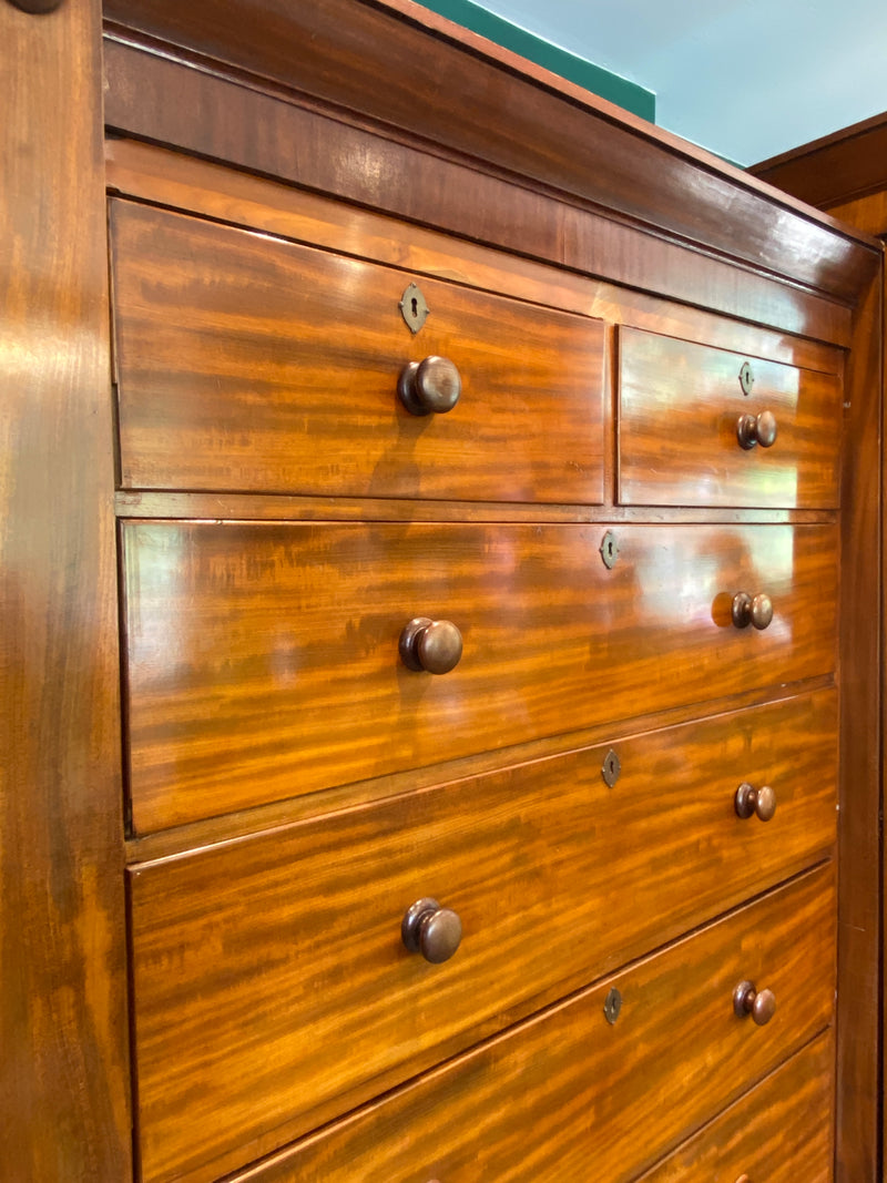 Large Victorian Mahogany Compactum Wardrobe & Central Drawers