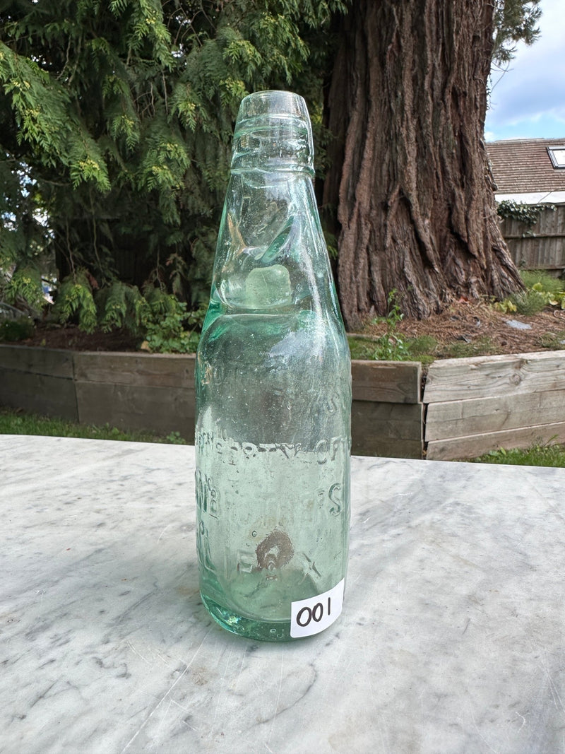 Inman Brothers, Halifax, Antique Pale Green Clear Thick Glass Codd-Neck Soda Bottle - Collectible Glass BottleVintage FrogBottle