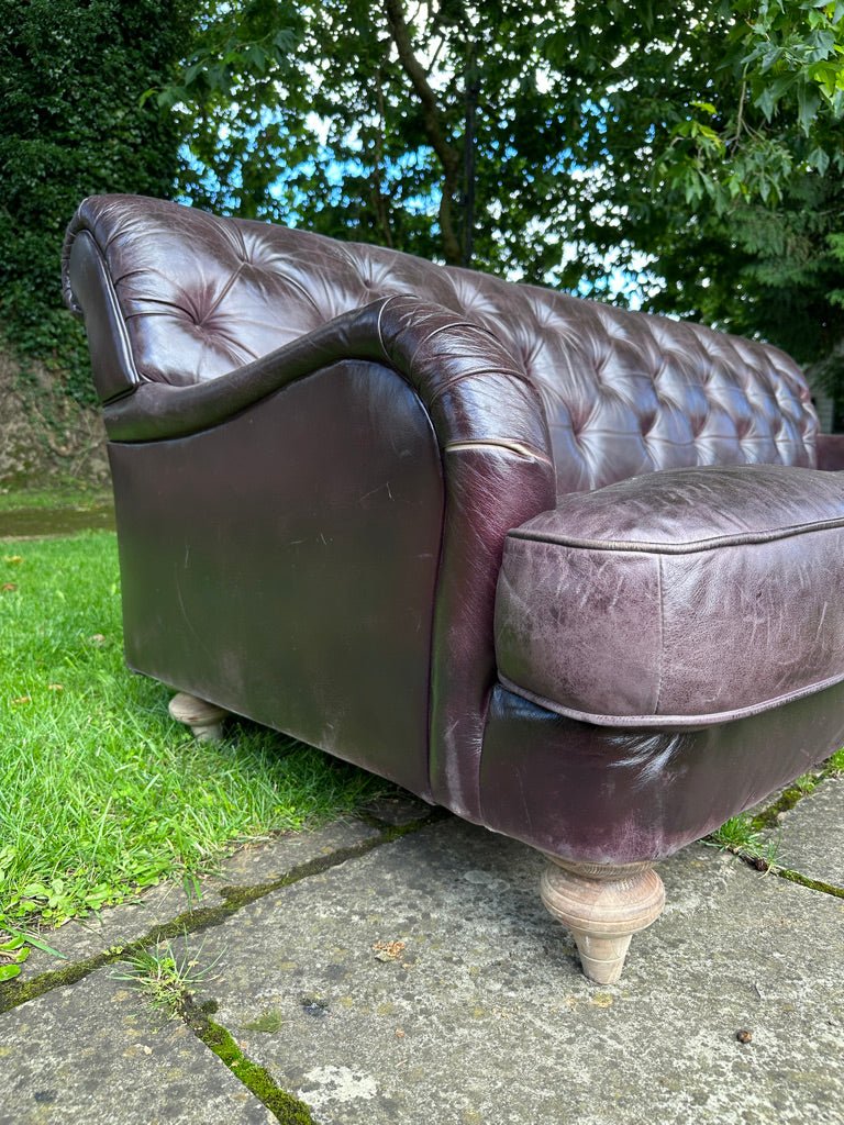 Large 4 Seater Dark Brown Chesterfield Style Traditional Leather SofaVintage Frog