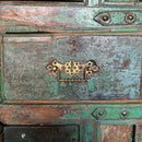 Large Deep Green Distressed Rustic Painted Indian Cupboard Dresser CabinetVintage Frog