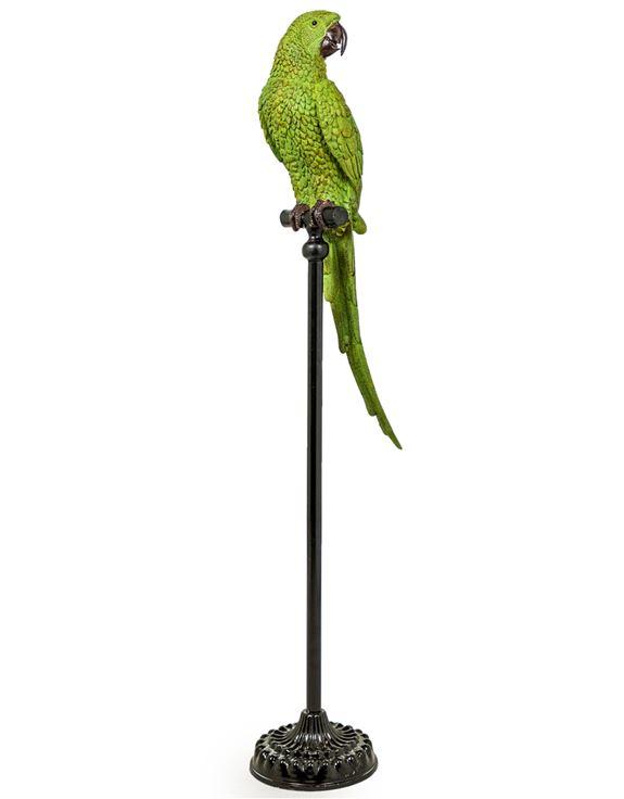 Large Green Parrot on Black Floor Standing PerchVintage FrogDecor