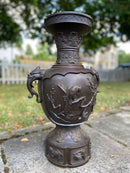 Large Japanese Twin Handled Ornate Urn Vase With Decorative Bird MotifsVintage FrogFurniture