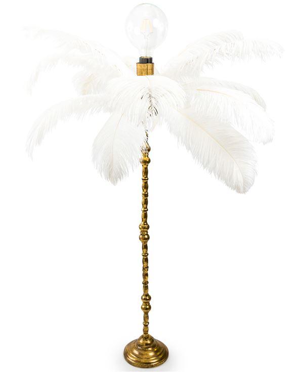 Large Ostrich Feather Table Lamp on Gold BaseVintage FrogLighting