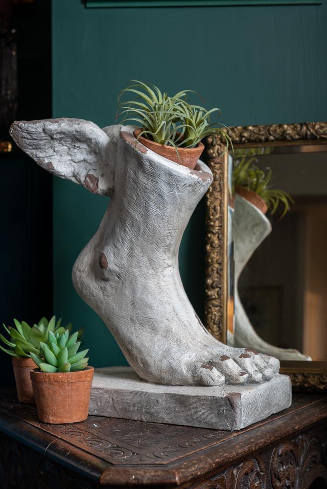 Large Rustic Stone Effect Winged Foot Figure Planter VaseVintage FrogBrand New