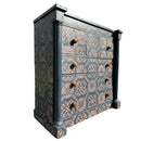 Large Victorian Chest of Drawers Painted Dark Blue With Pink Stencilled Detailing and Wooden HandlesVintage Frog