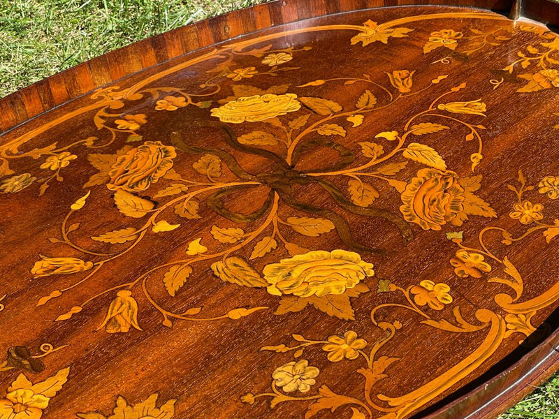Late Victorian Serving Tray With Inlaid Marquetry Design (Bowed)Vintage FrogFurniture