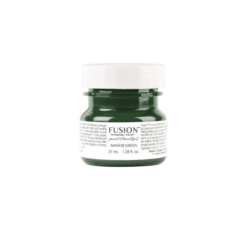 Manor Green, dark rich green Colour, 37ml tester pot Fusion Mineral Paint, eco-friendly easy to use, durable, furniture paint, available at Vintage Frog in Surrey, UK