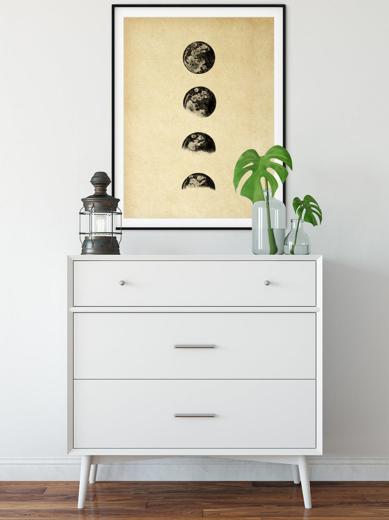 Moon Phases In Sepia Illustration Print On Canvas, Wall Hanging Decor PictureVintage FrogPictures & Prints