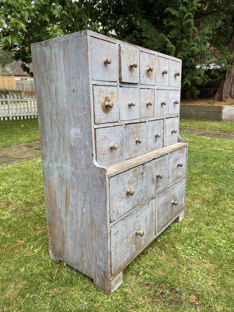 Multi Drawer Bank of Drawers. Distressed Grey ColourVintage Frog