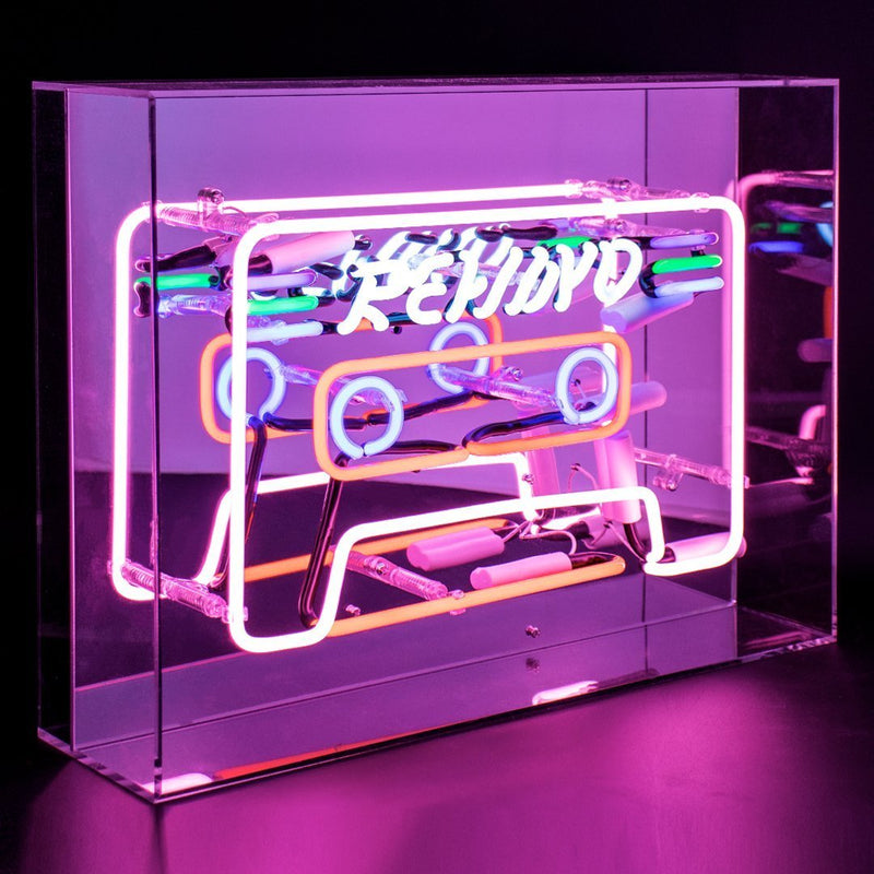 Neon Cassette Tape Sign Housed In Acrylic Box - Neon LightVintage FrogLighting
