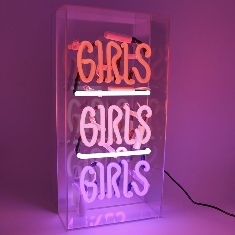 Neon 'GIRLS GIRLS GIRLS' Sign Housed In Acrylic Box - Neon LightVintage FrogLighting