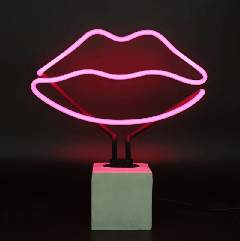 Neon Lips Sign On Concrete Base - Neon LightVintage FrogLighting