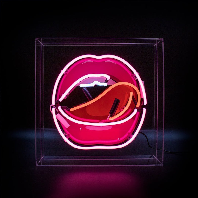 Neon Mouth Licking Lips Sign Housed In Acrylic Box - Neon LightVintage FrogLighting
