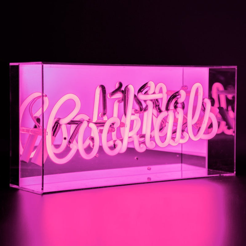 Neon Pink Cocktails Sign Housed In Acrylic Box - Neon LightVintage FrogLighting