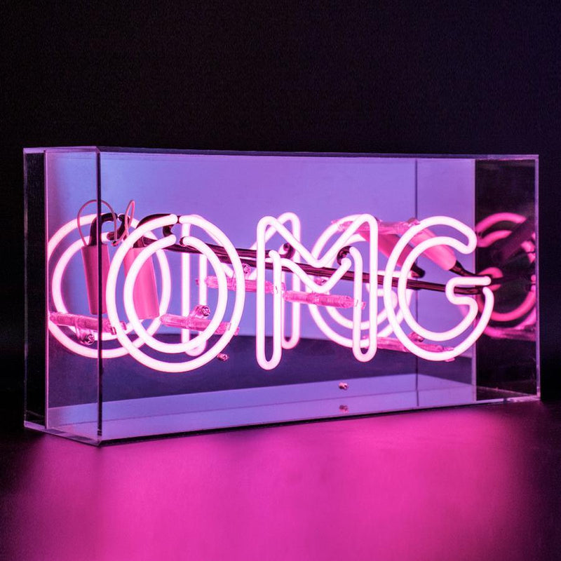 Neon Pink 'OMG' Sign Housed In Acrylic Box - Neon LightVintage FrogLighting