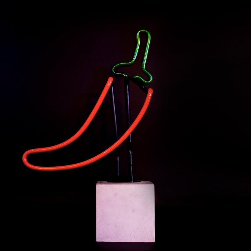 Neon Red Chilli Sign On Concrete Base - Neon LightVintage FrogLighting