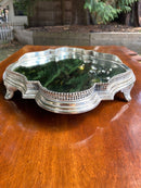 Ornate Silver coloured Metal Serving Drinks Tray With Mirrored BaseVintage FrogFurniture