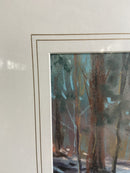 Painting-Large Framed Pastel Snowy Woodland SceneVintage Frog