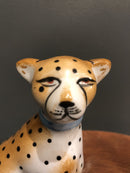 Pair of Ceramic Sitting Leopard Figures with Brown TintsVintage Frog
