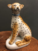 Pair of Ceramic Sitting Leopard Figures with Brown TintsVintage Frog