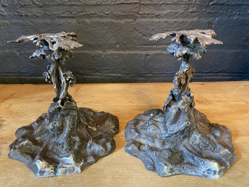 Pair of English Silver-Plated Candlesticks, Ellington &Co.Vintage Frog