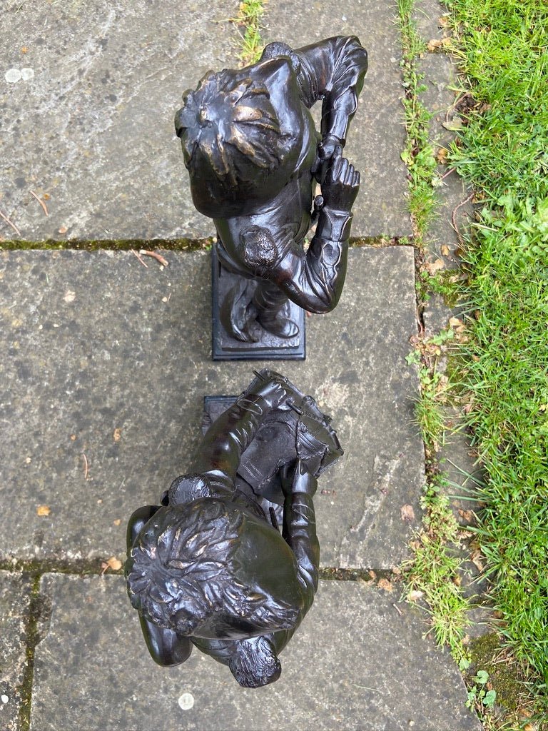 Pair of French Parisian Bronze Statues Of Military SoldiersVintage FrogFurniture