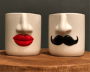 Pair of Mr & Mrs Ceramic White Small Vase PotsVintage Frog