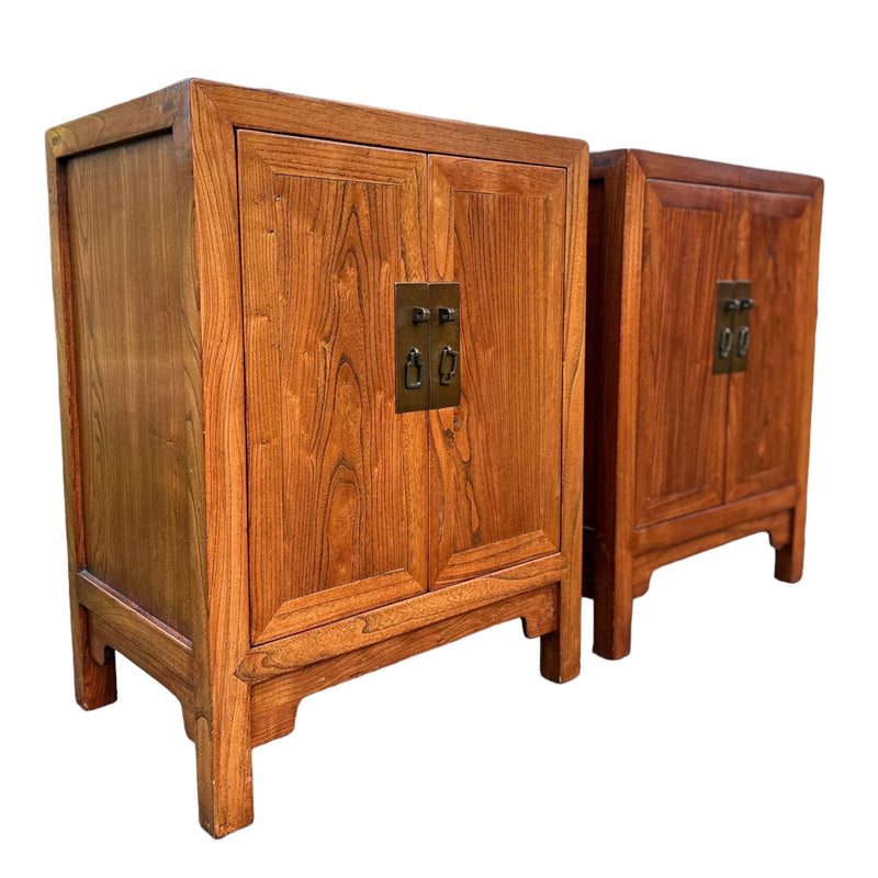 Pair of Oriental Hardwood Bedside Cabinet / Lamp Table CupboardsVintage Frog