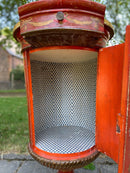 Pair of Red Lacquered Chinese Drum Side Table Cabinets With Hand Painted Chinoiserie DetailingVintage FrogFurniture