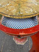 Pair of Red Lacquered Chinese Drum Side Table Cabinets With Hand Painted Chinoiserie DetailingVintage FrogFurniture