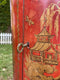 Pair of Red Lacquered Chinese Drum Side Table Cabinets With Hand Painted Chinoiserie DetailingVintage FrogFurniture