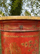 Pair of Red Lacquered Chinese Drum Side Table Cabinets With Hand Painted Chinoiserie DetailingVintage FrogFurniture