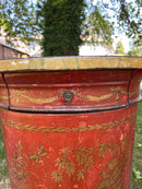 Pair of Red Lacquered Chinese Drum Side Table Cabinets With Hand Painted Chinoiserie DetailingVintage FrogFurniture