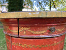 Pair of Red Lacquered Chinese Drum Side Table Cabinets With Hand Painted Chinoiserie DetailingVintage FrogFurniture