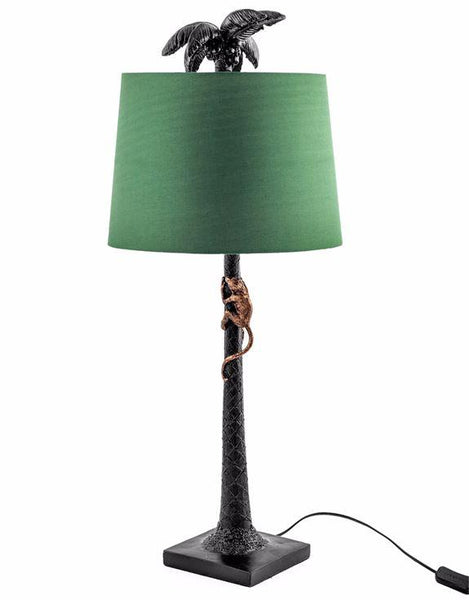 Palm Tree with Climbing Monkey Lamp with Green Shade Vintage Frog