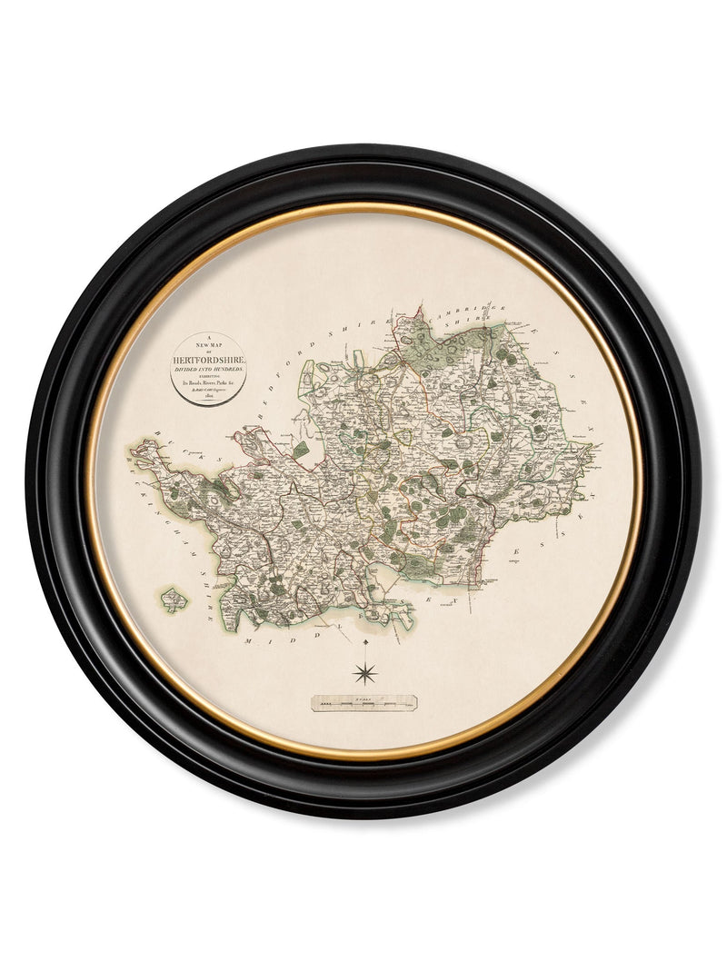 Round Framed County Maps of England Print Picture - Referenced from Antique 1806 Cartography ArtworkVintage Frog T/APictures & Prints