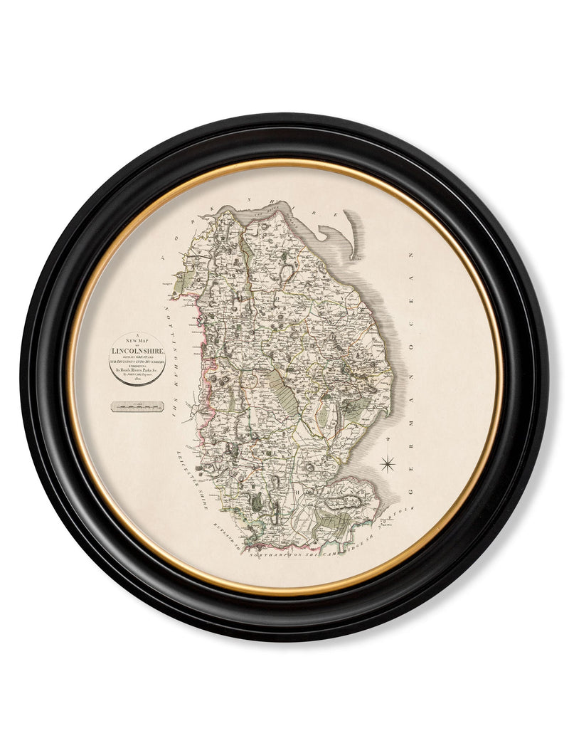 Round Framed County Maps of England Print Picture - Referenced from Antique 1806 Cartography ArtworkVintage Frog T/APictures & Prints