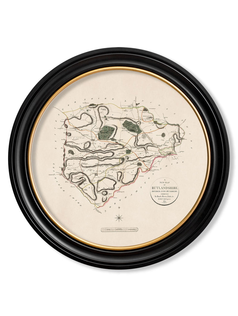 Round Framed County Maps of England Print Picture - Referenced from Antique 1806 Cartography ArtworkVintage Frog T/APictures & Prints