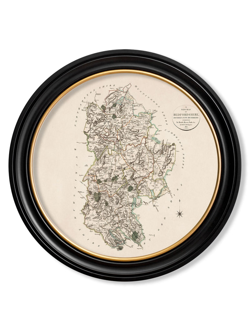 Round Framed County Maps of England Print Picture - Referenced from Antique 1806 Cartography ArtworkVintage Frog T/APictures & Prints