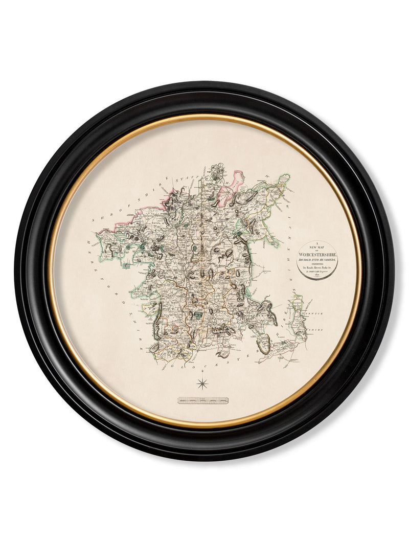 Round Framed County Maps of England Print Picture - Referenced from Antique 1806 Cartography ArtworkVintage Frog T/APictures & Prints