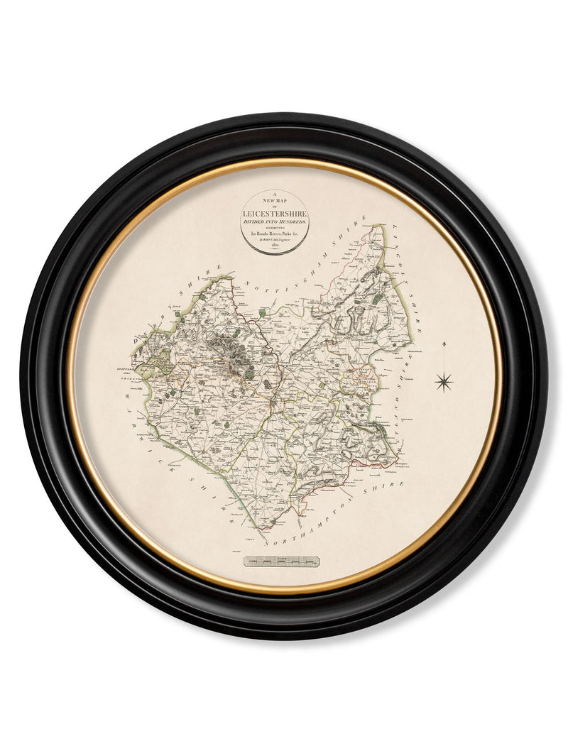 Round Framed County Maps of England Print Picture - Referenced from Antique 1806 Cartography ArtworkVintage Frog T/APictures & Prints