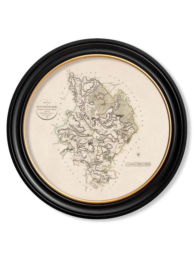 Round Framed County Maps of England Print Picture - Referenced from Antique 1806 Cartography ArtworkVintage Frog T/APictures & Prints